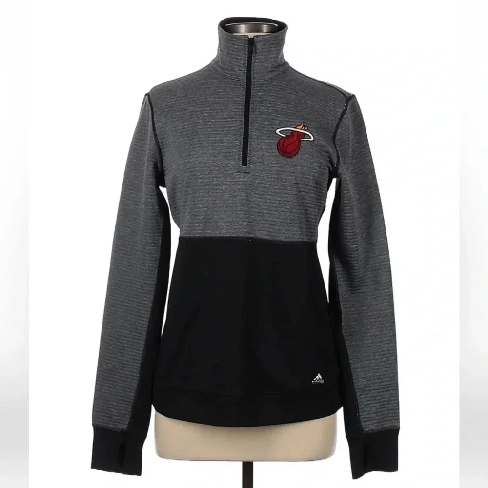 WOMENS ADIDAS NBA MIAMI HEAT 1/2 ZIP PULLOVER CLIMALITE GRAY/BLACK